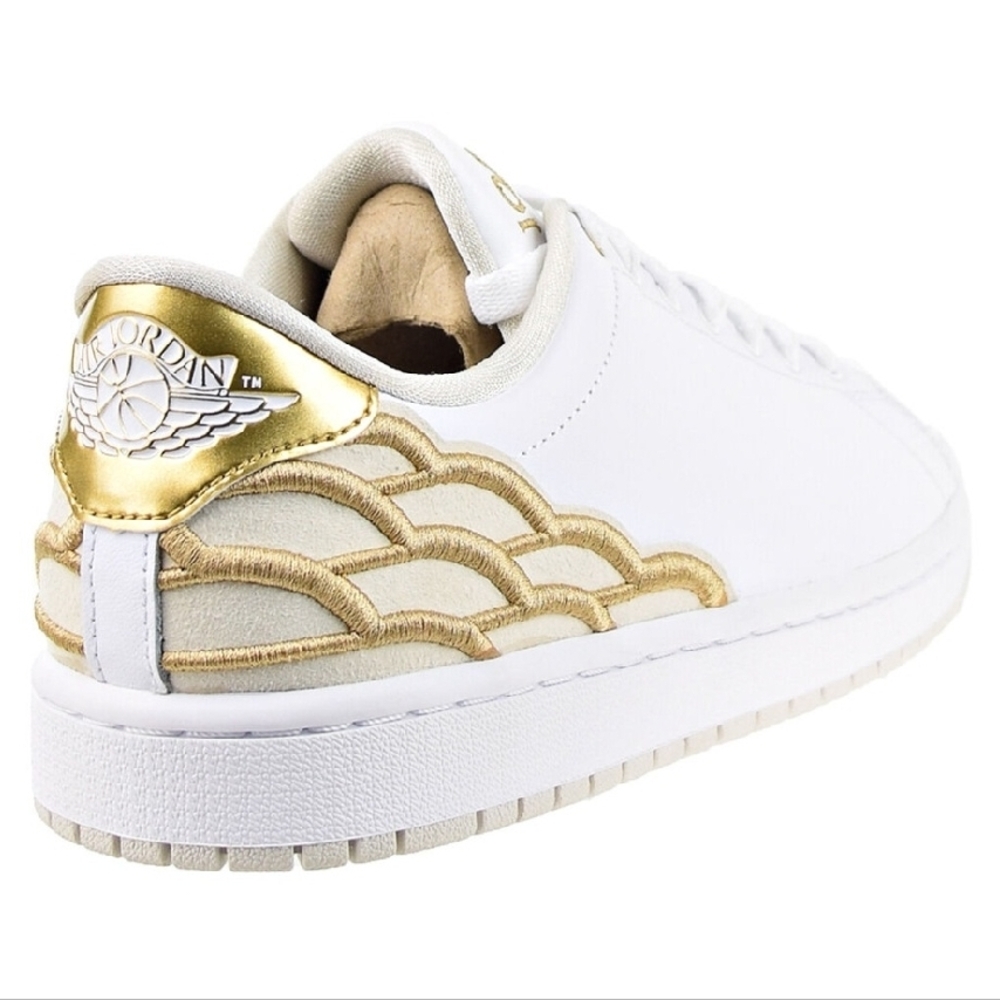 Size 8.5 - New Jordan White and Gold Sneakers
